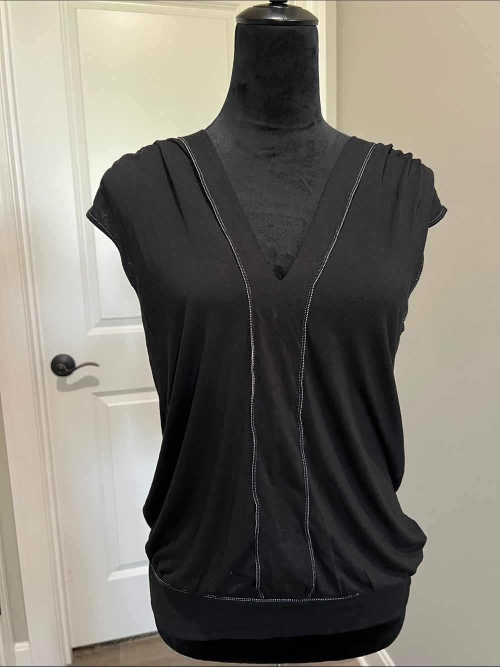 Max Studio Black V-Neck Tank with Contrast Stitching